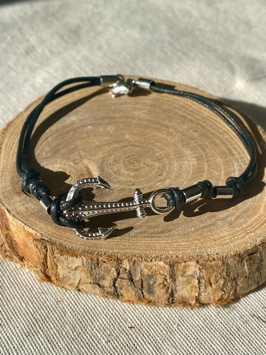 Bracelet homme Ancre et cuir Argent 925