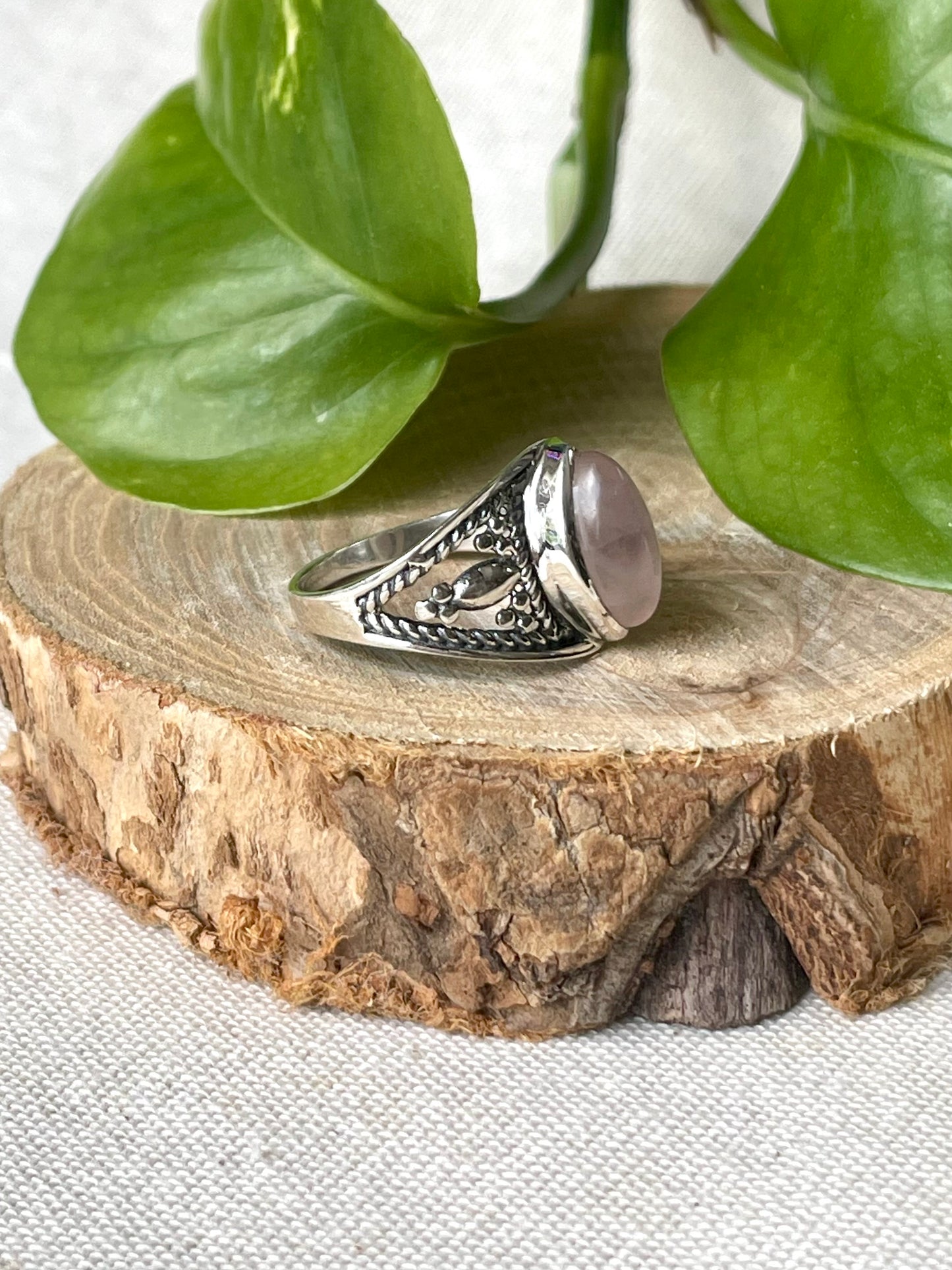 Bague Quartz rose en Argent 925 arrière