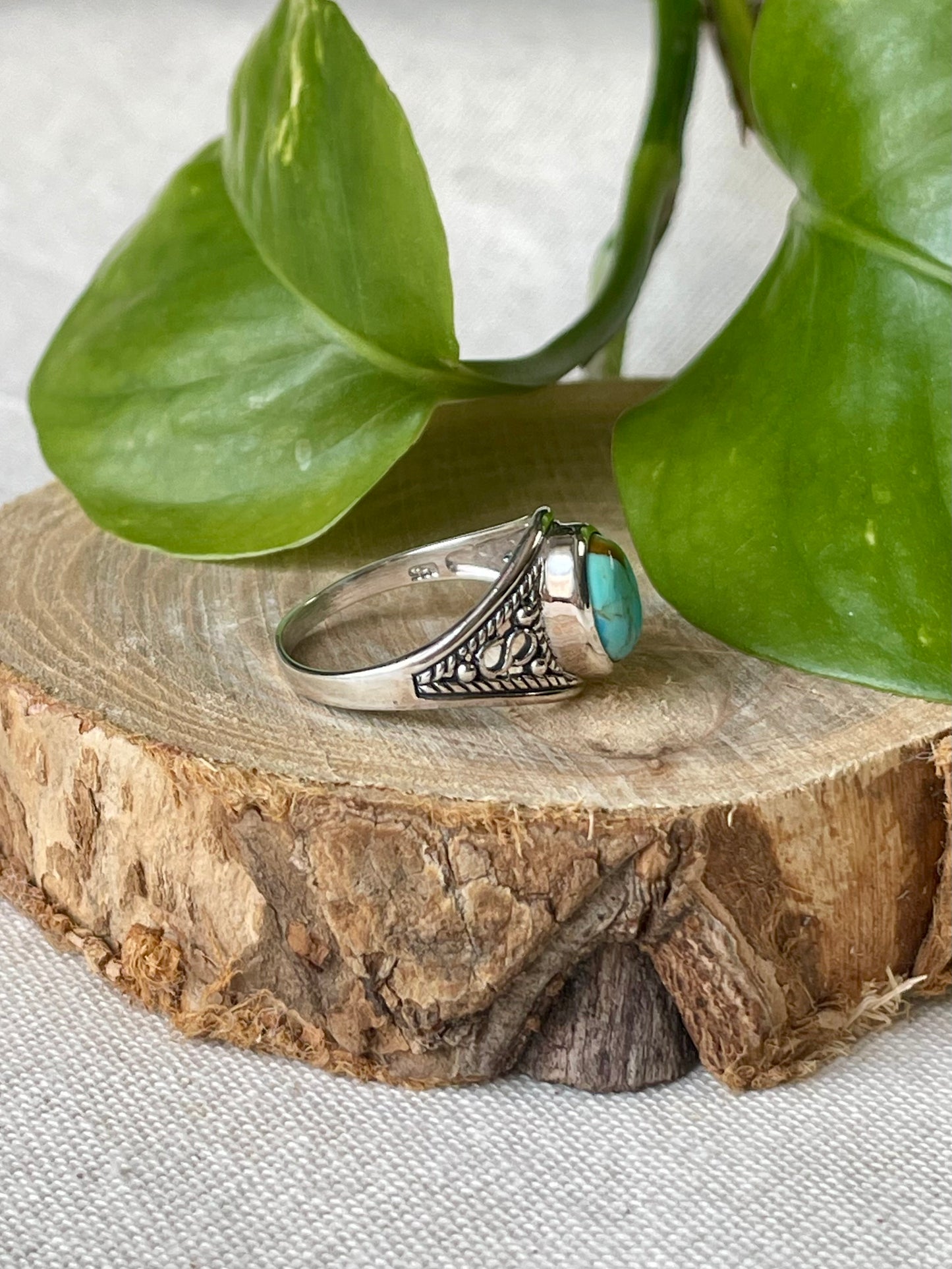 Bague Turquoise du Tibet - Argent 925 ornement arrière