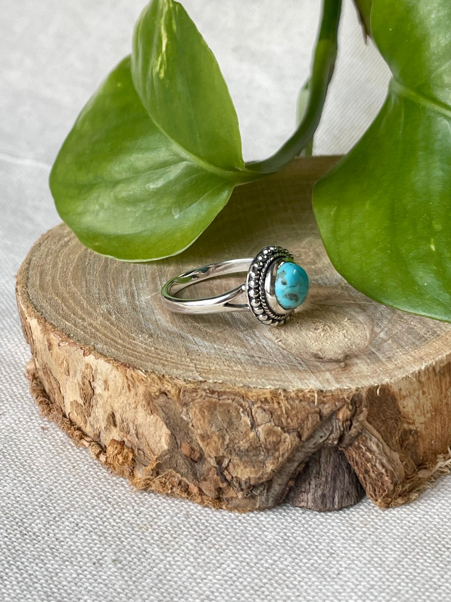 Bague Turquoise du Tibet - Argent 925 ronde arrière