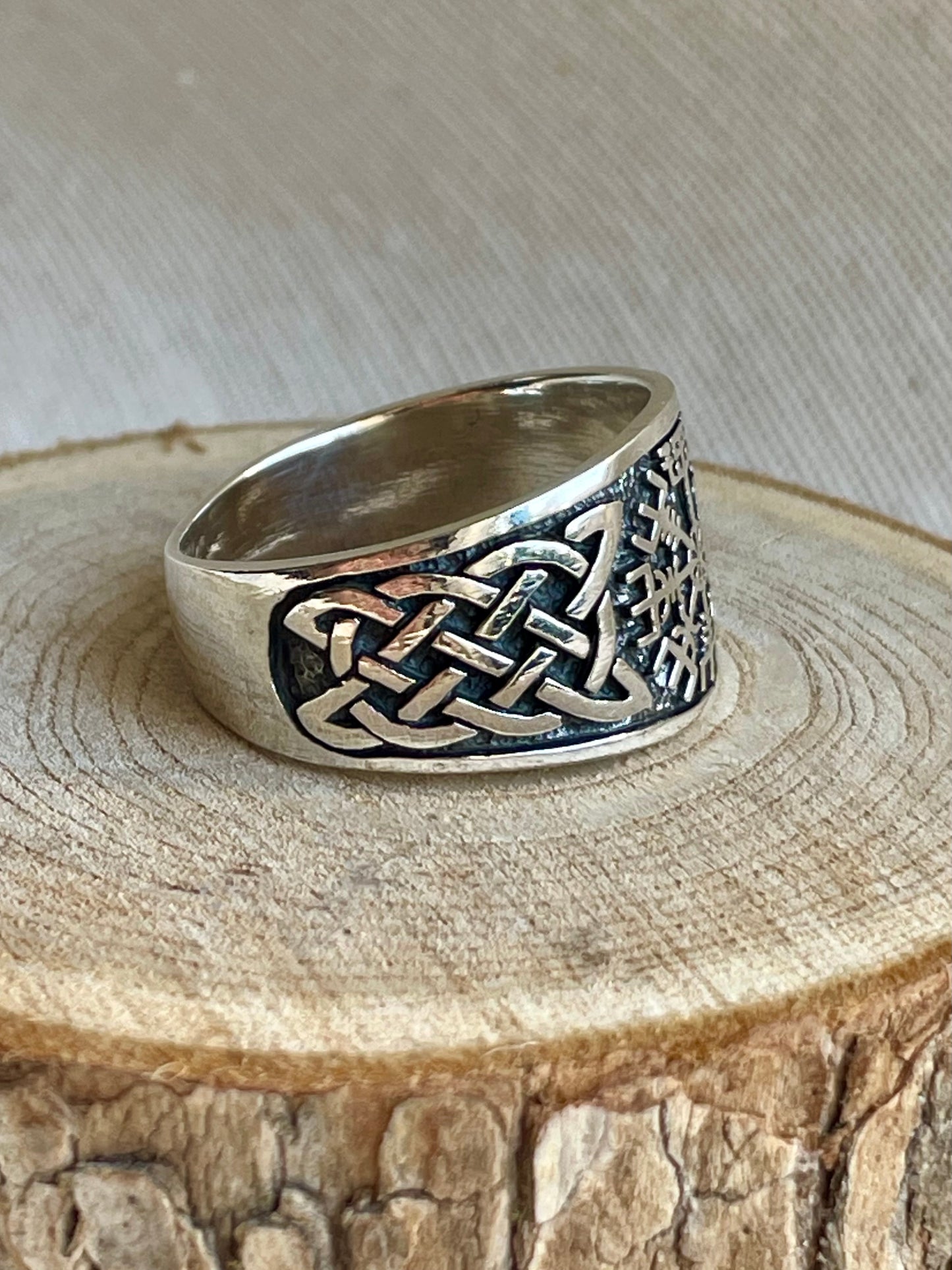 Bague en argent 925 taille homme avec symbole Vegvisir