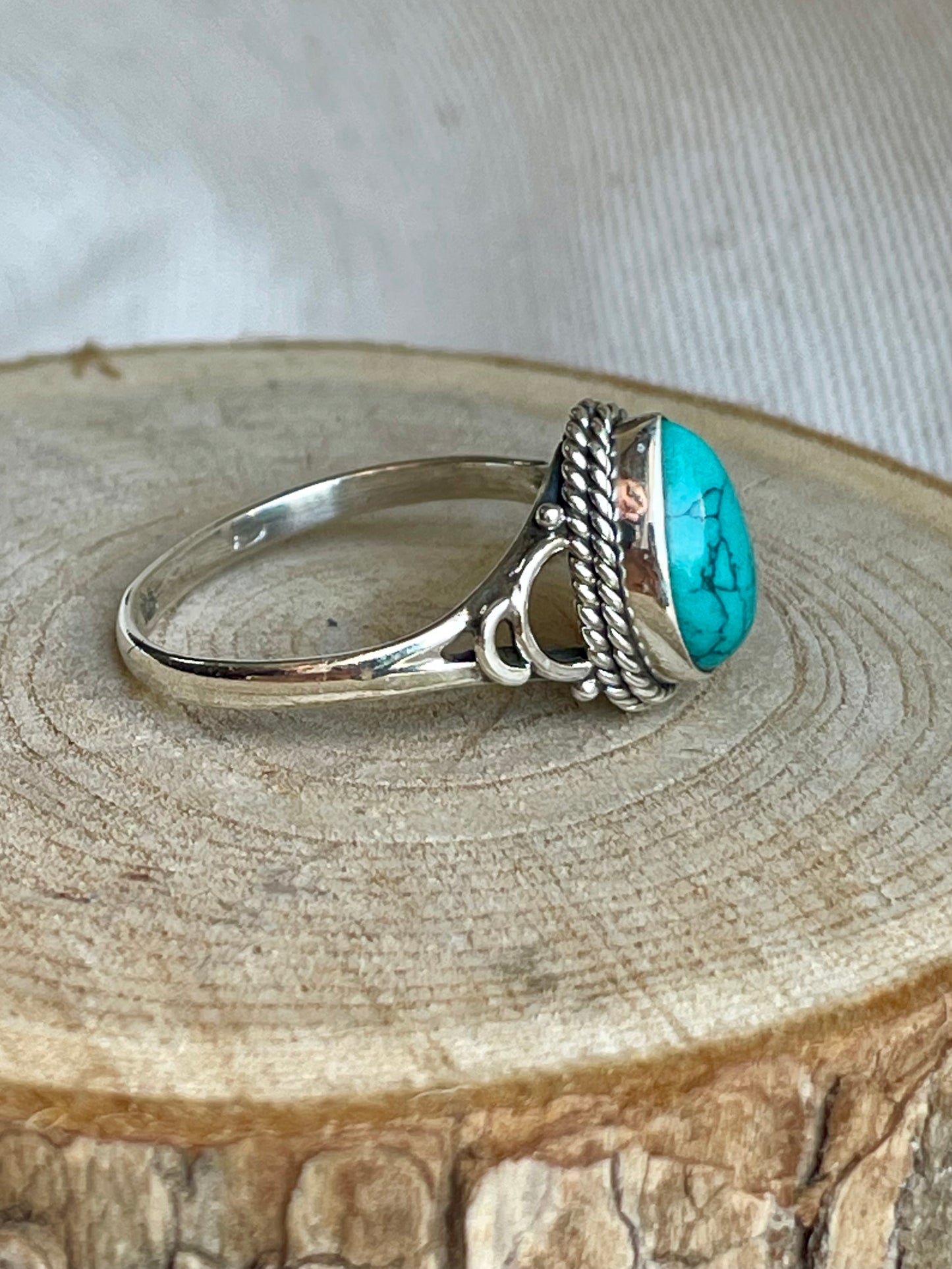 Bague en pierre naturelle de turquoise du Tibet en argent 925