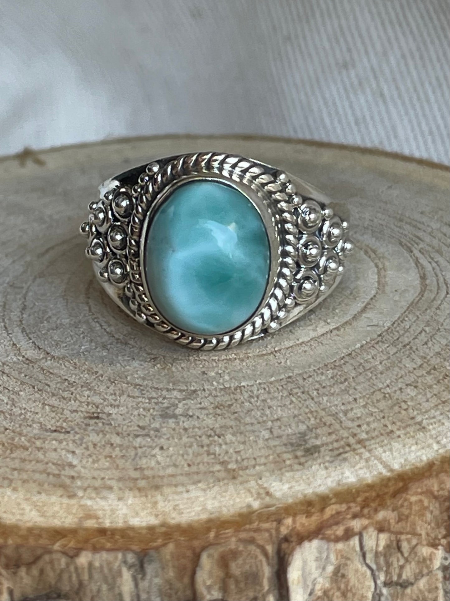 Bague de pierre naturelle de Larimar en argent 925