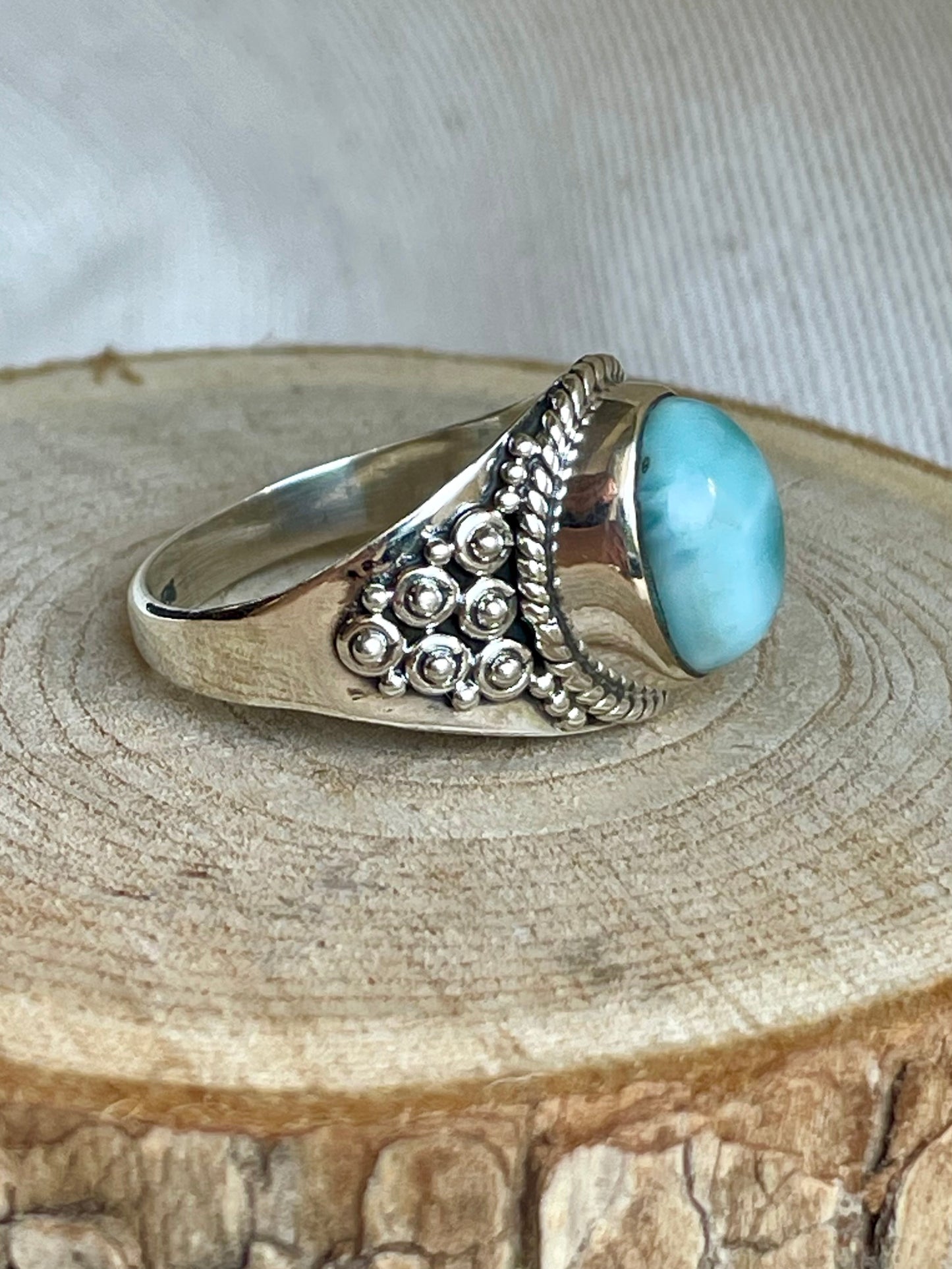 Bague en pierre naturelle de Larimar en argent 925