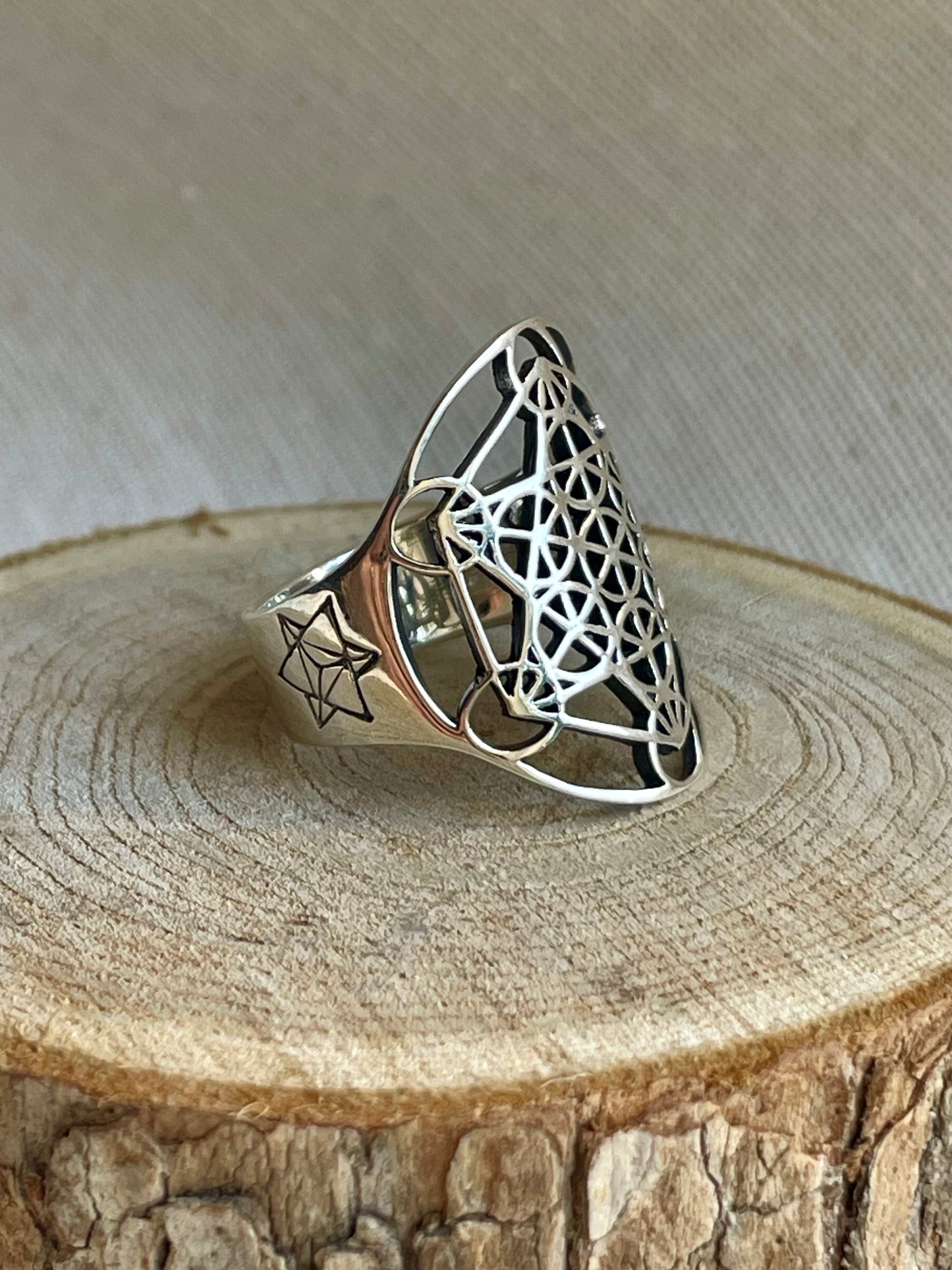 Bague en argent 925 avec symbole métatron