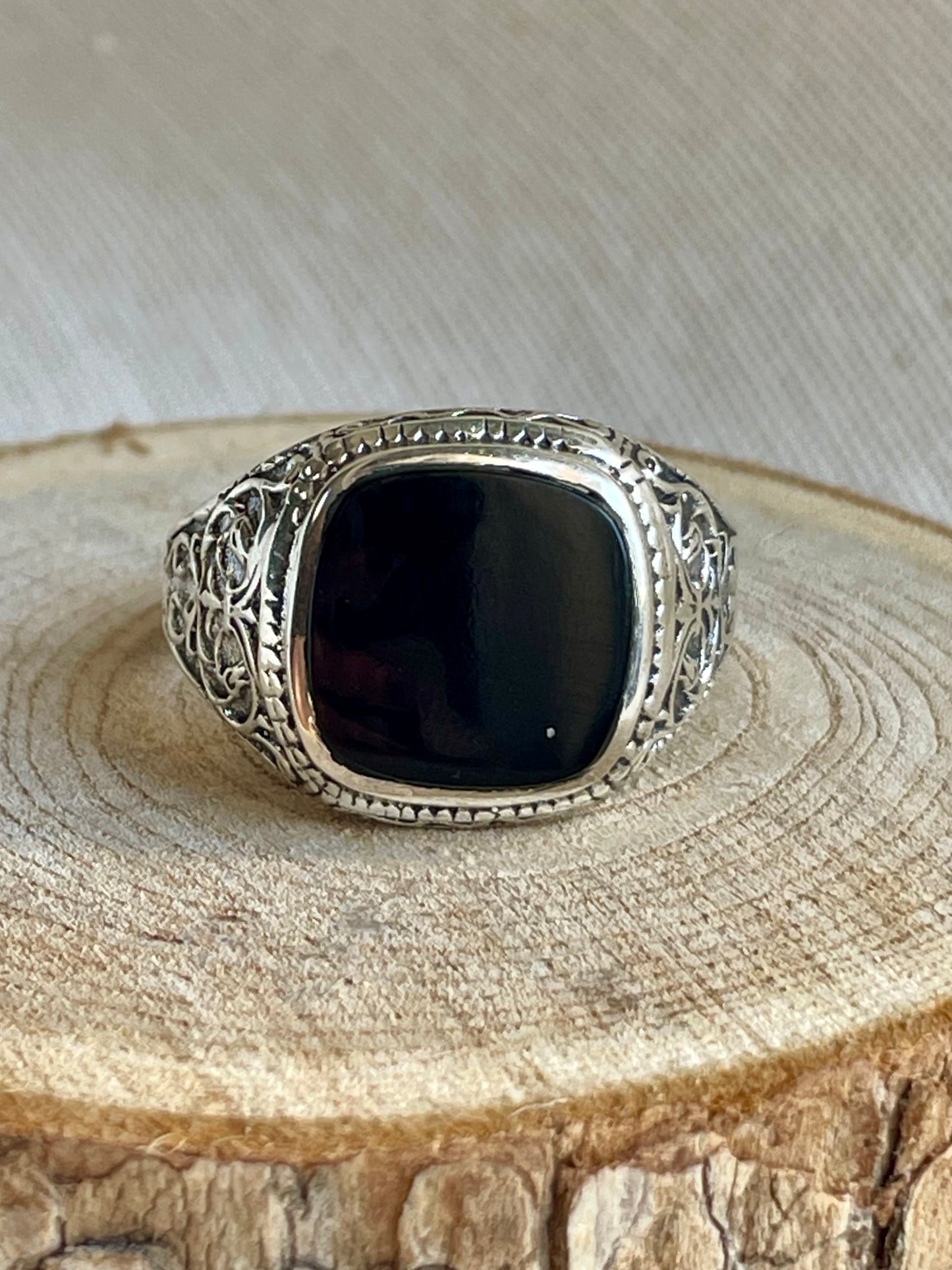 Bague Homme en pierre naturelle d'Onyx en argent 925
