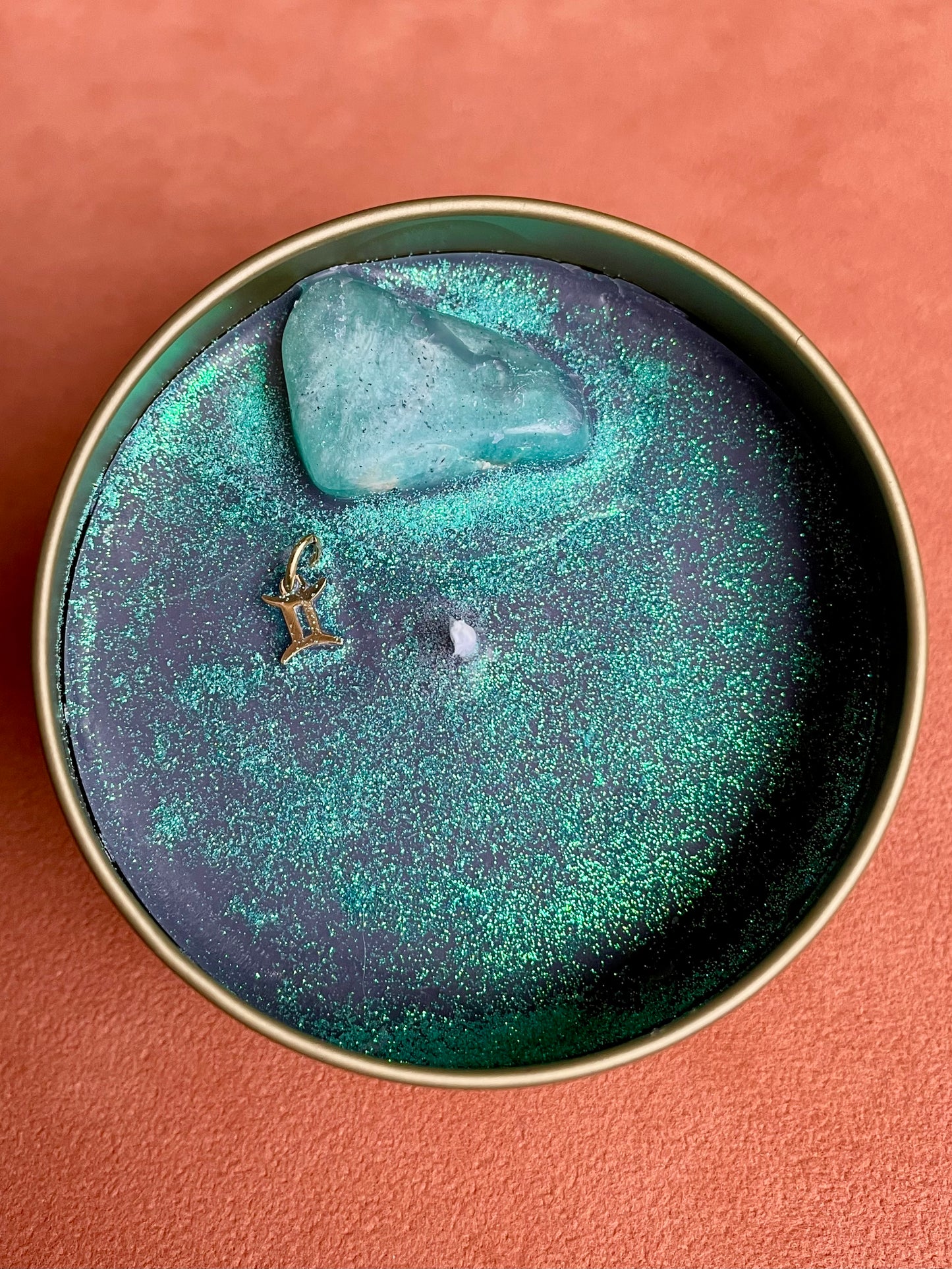 Bougie astrologique gémeaux pendentif et pierre d'Amazonite