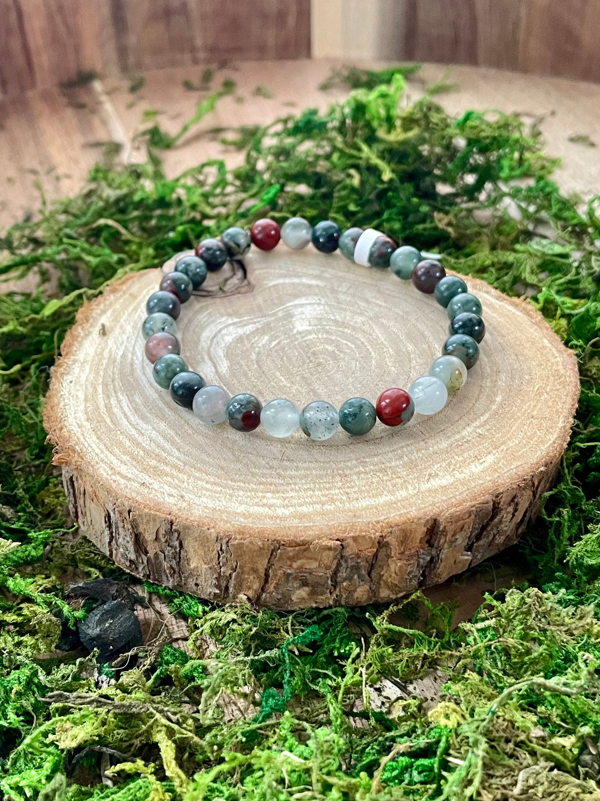 Bracelet Jaspe Héliotrope / Jaspe Sanguin 6mm