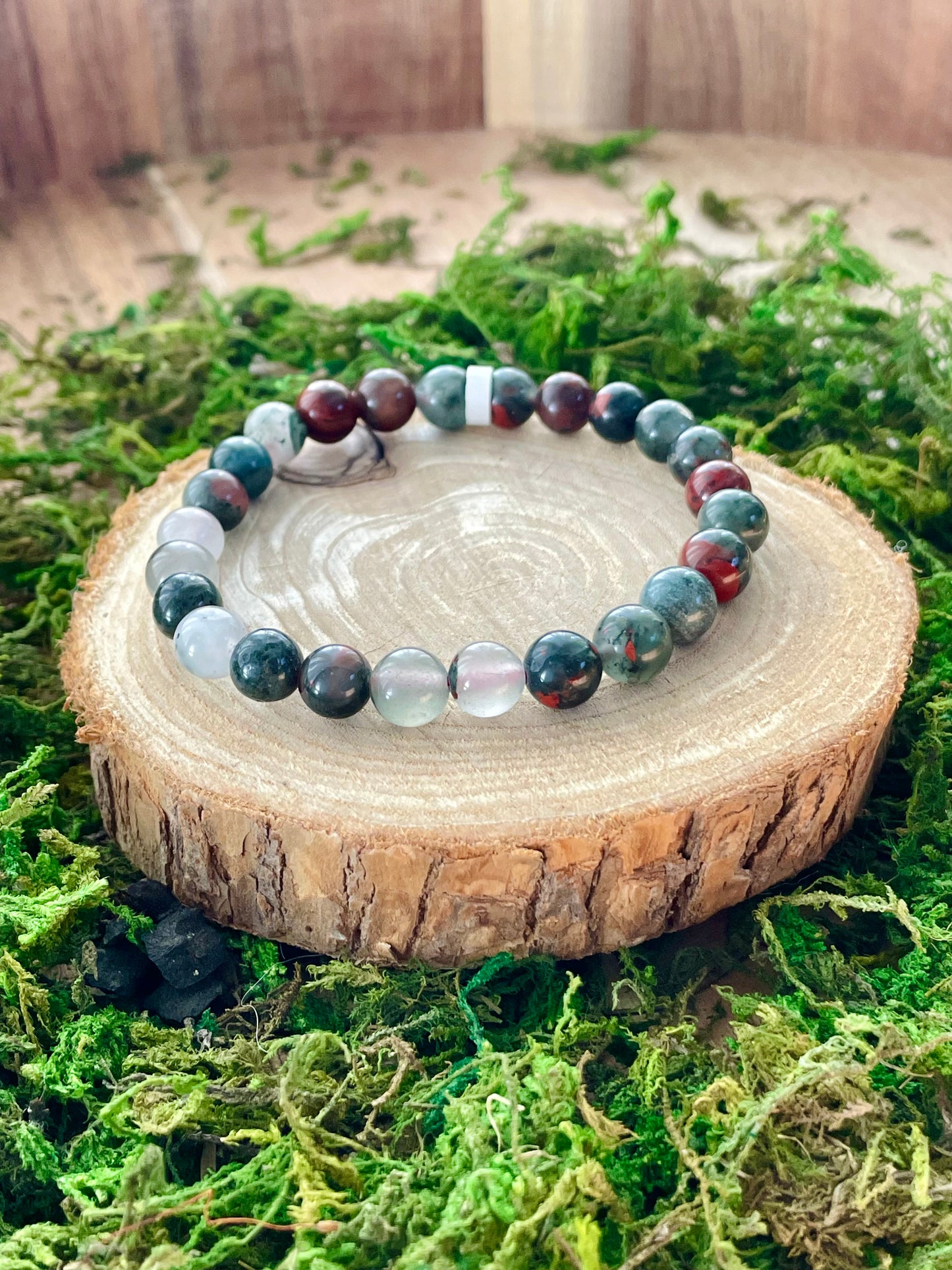 Bracelet Jaspe Héliotrope / Jaspe Sanguin 8mm