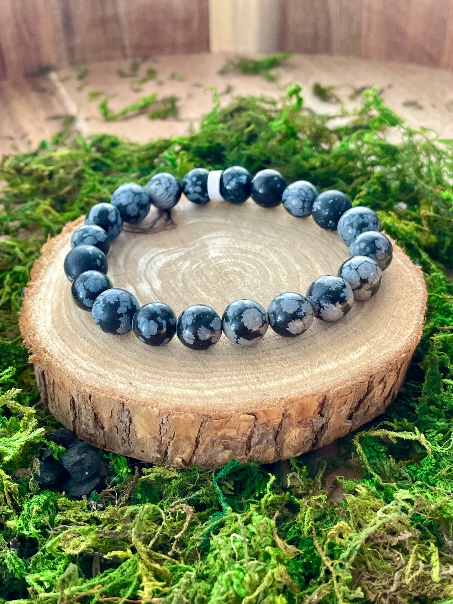 Bracelet Obsidienne flocon de neige 8mm
