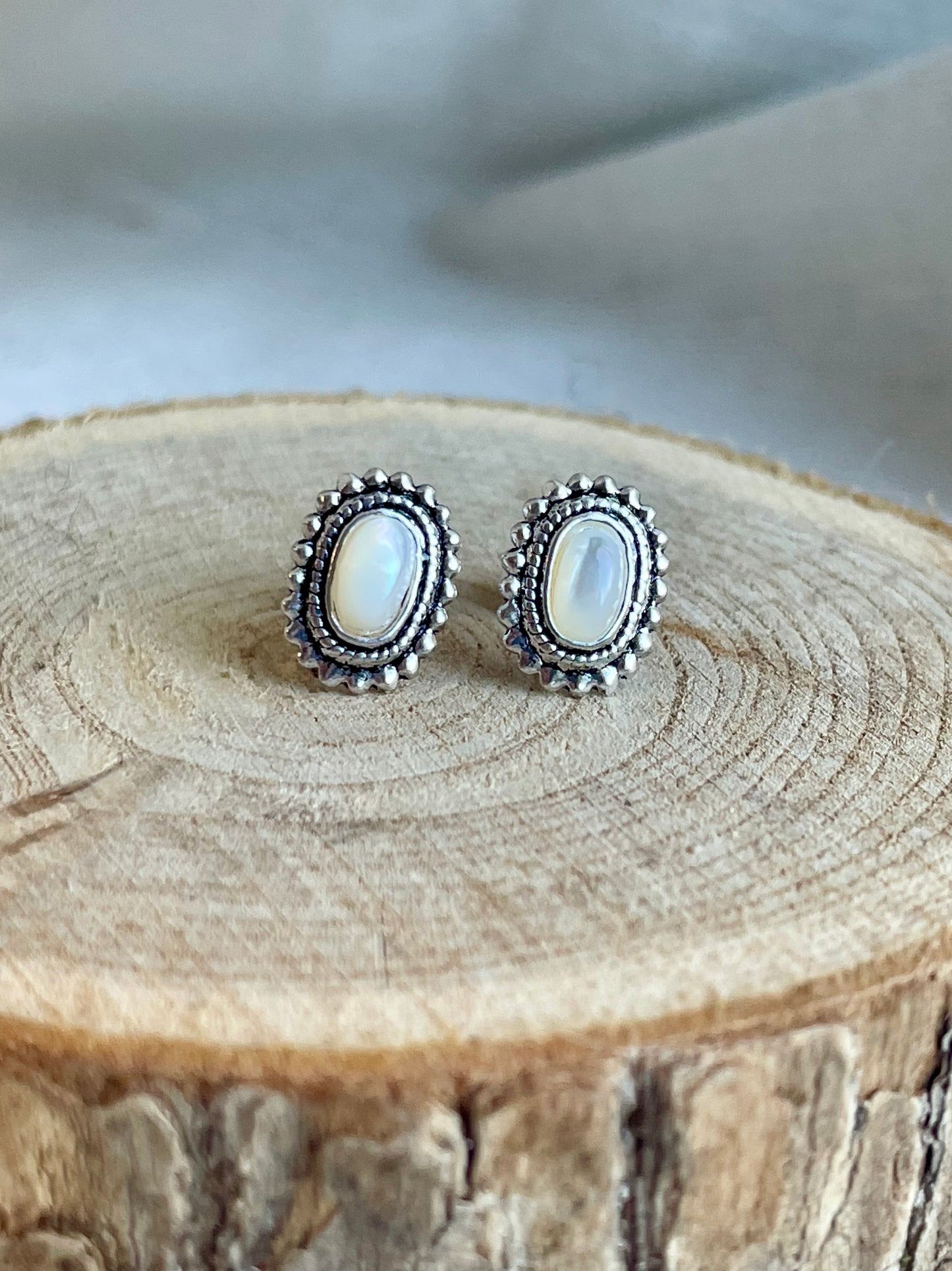 Moonstone Stud Earrings - 925 Silver