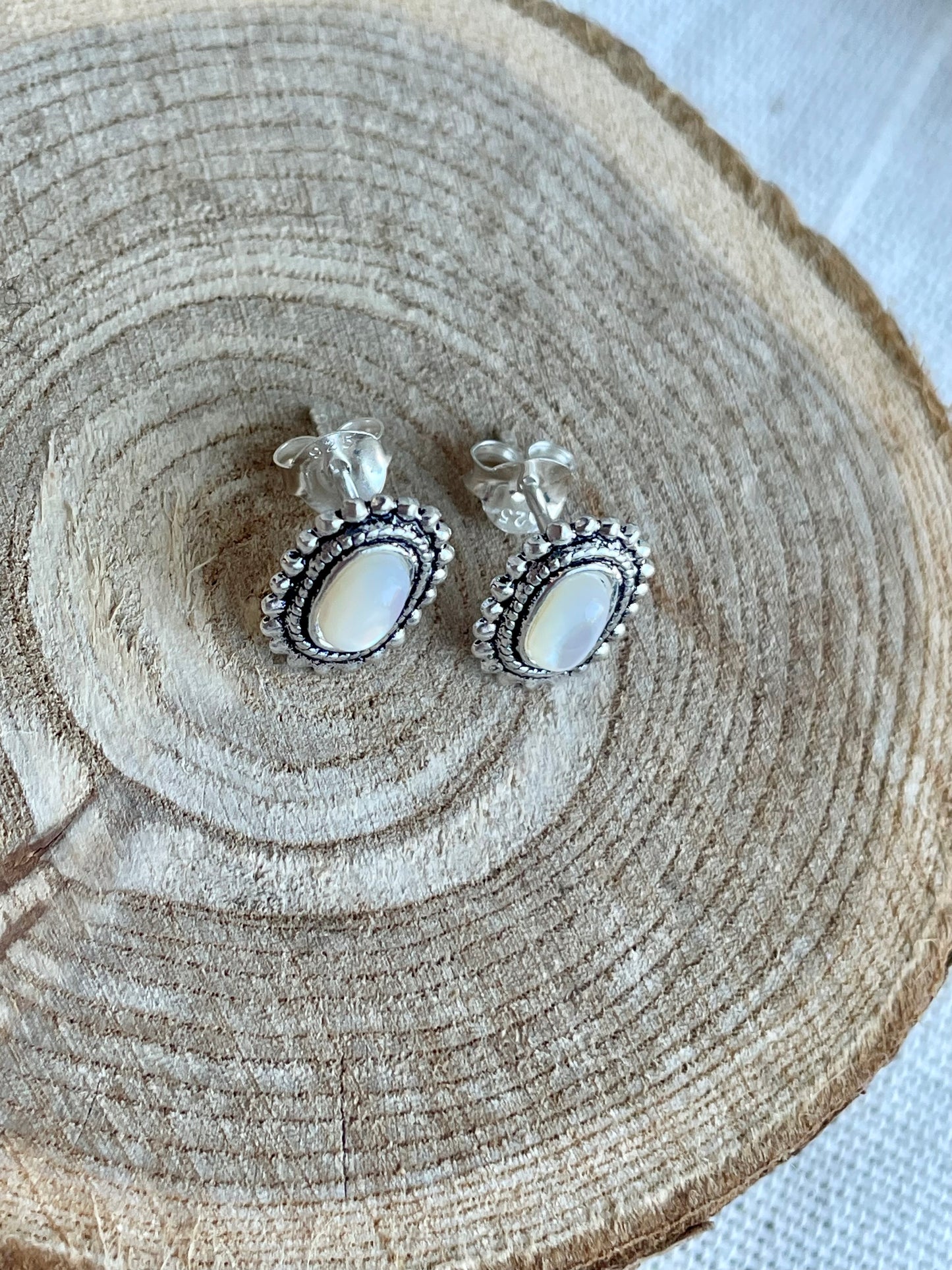 Moonstone Stud Earrings - 925 Silver