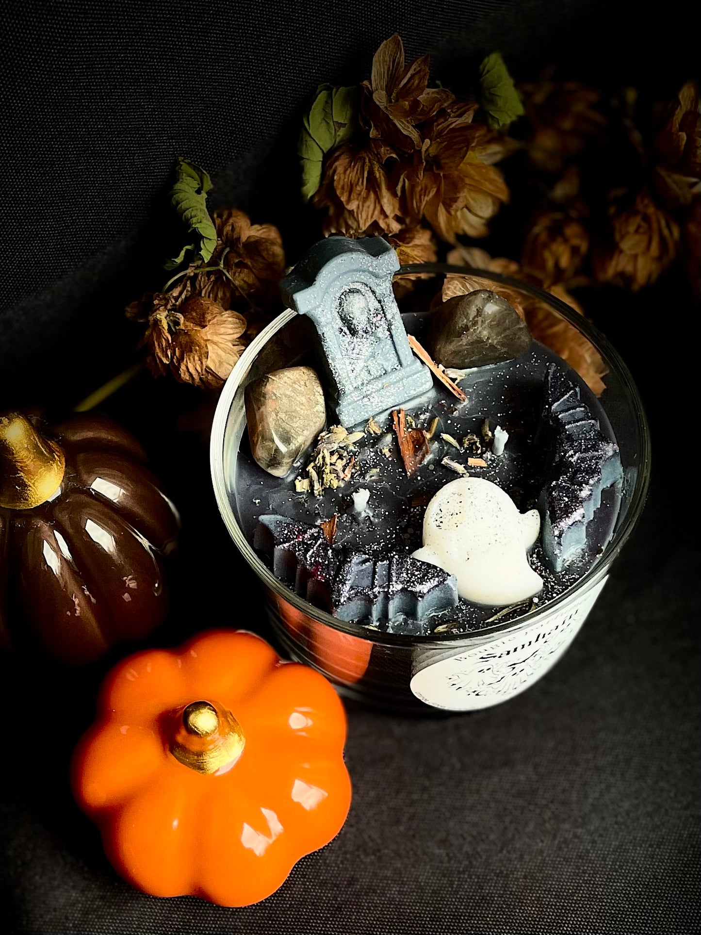 Détail bougie rituelle Samhain - Artisanat spirituel français