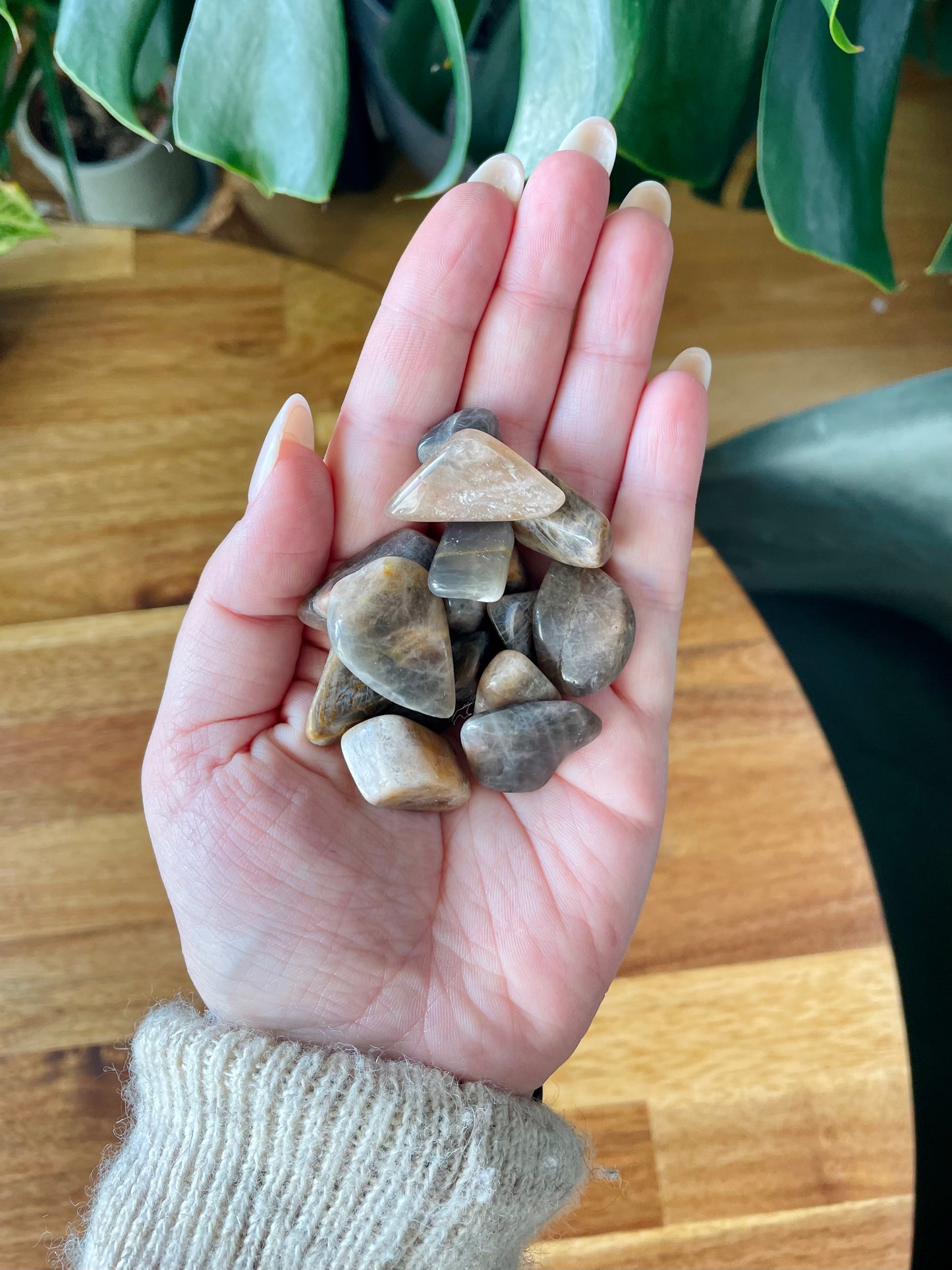 Extra Light Black Moonstone Tumbled Stone