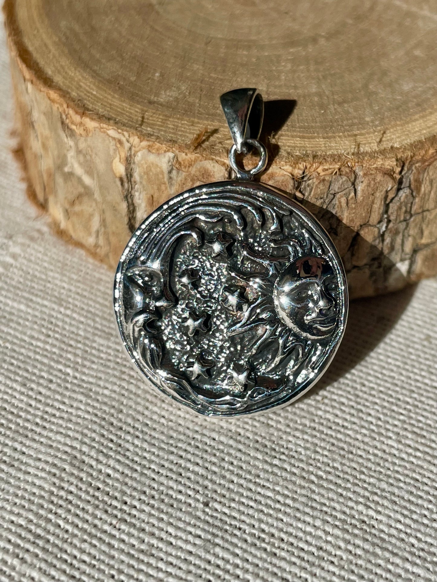 Pendentif de la Lune et du Soleil en Argent 925