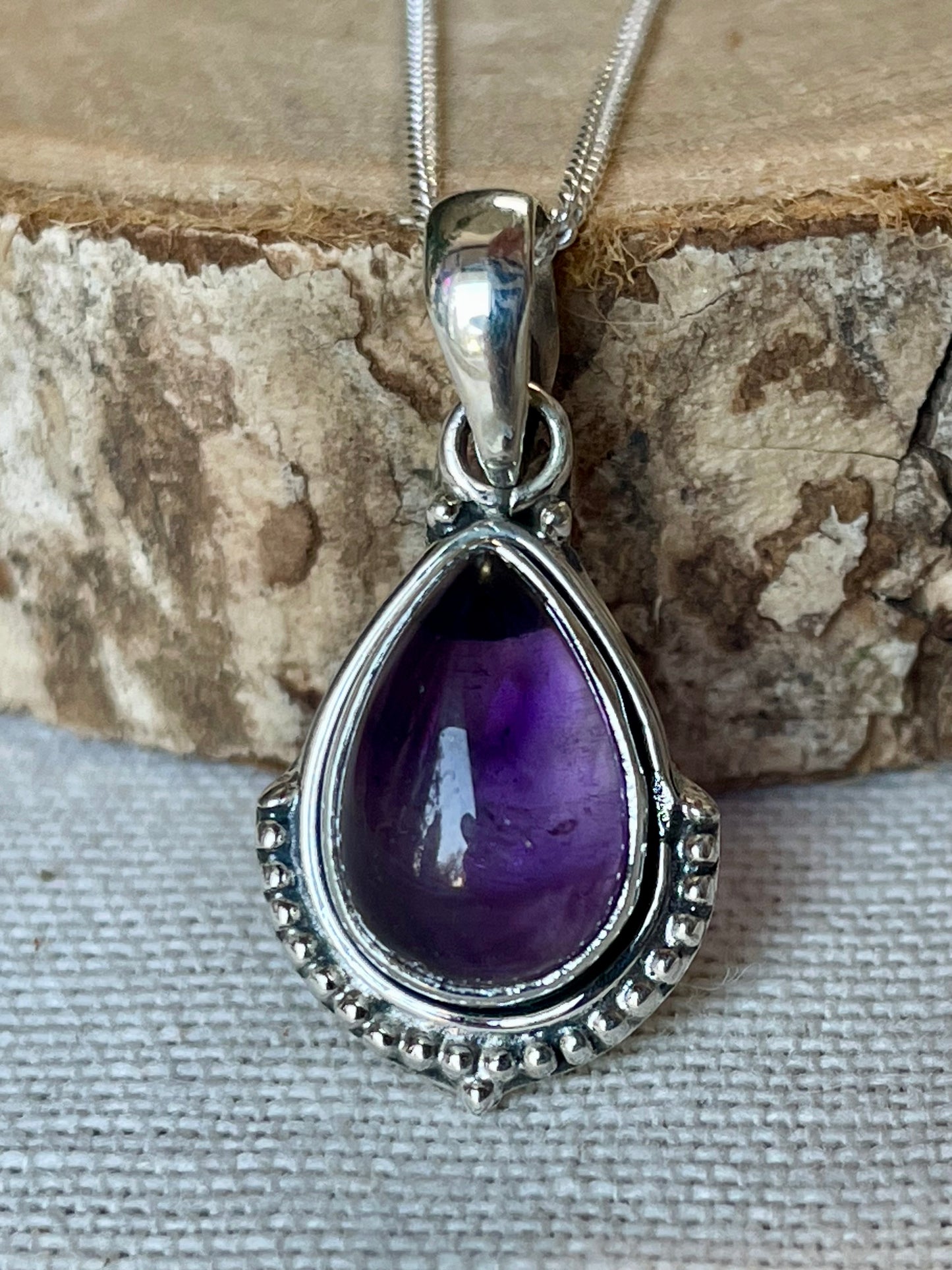 Pendentif en pierre naturelle d'améthyste en argent 925