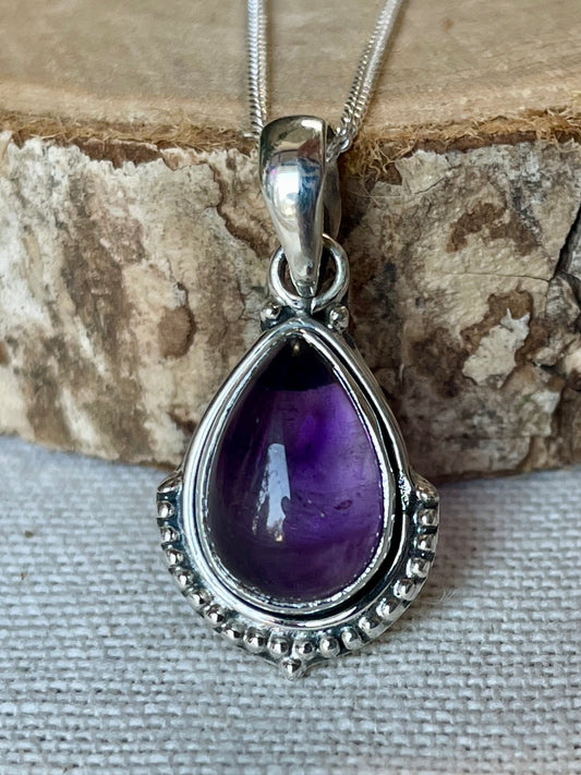 Pendentif en pierre naturelle d'améthyste en argent 925