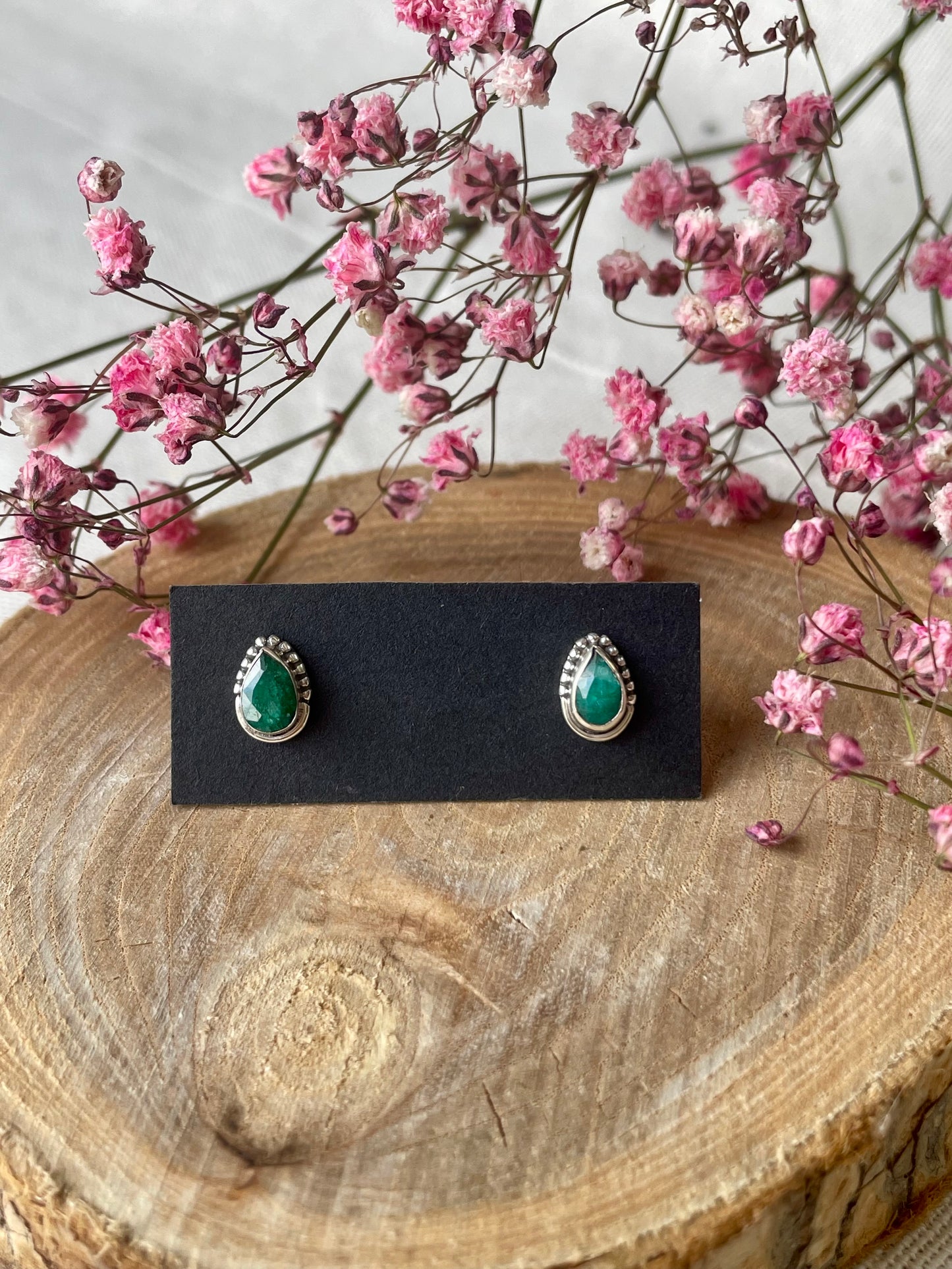 Puces d'oreilles Emeraude argent 925