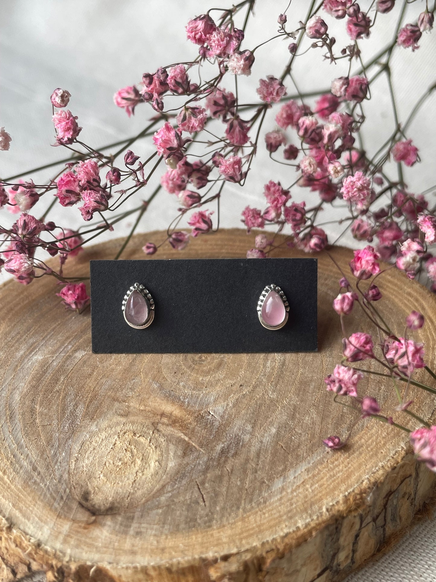 Puces d'oreilles Quartz rose argent 925