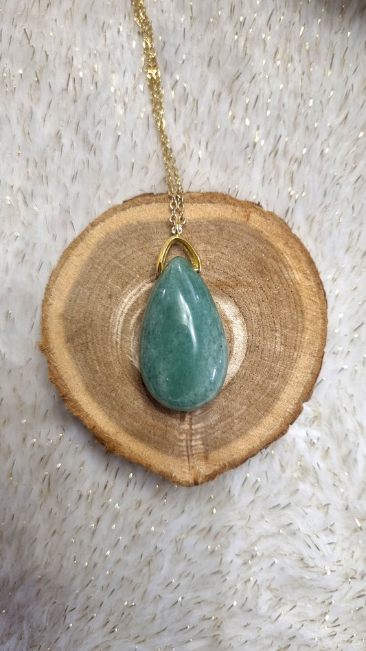 Sautoir avec goutte en Aventurine verte A+