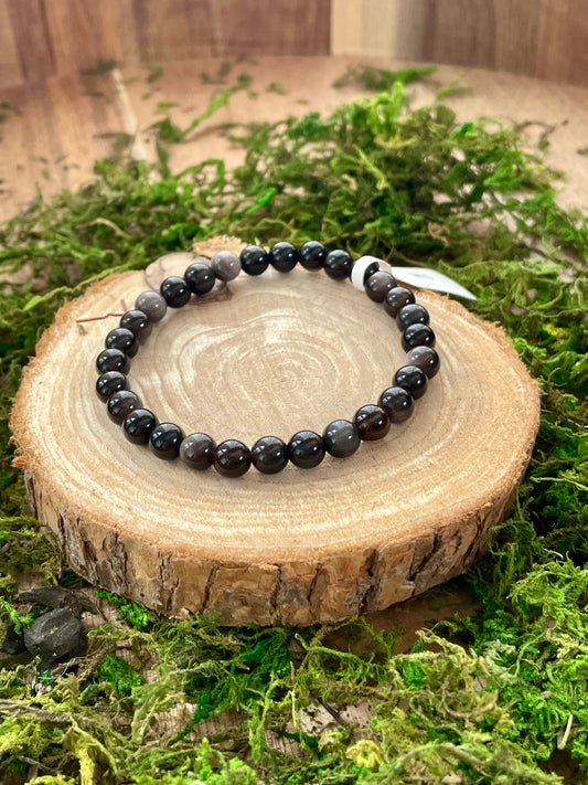 Bracelet en Obsidienne argentée