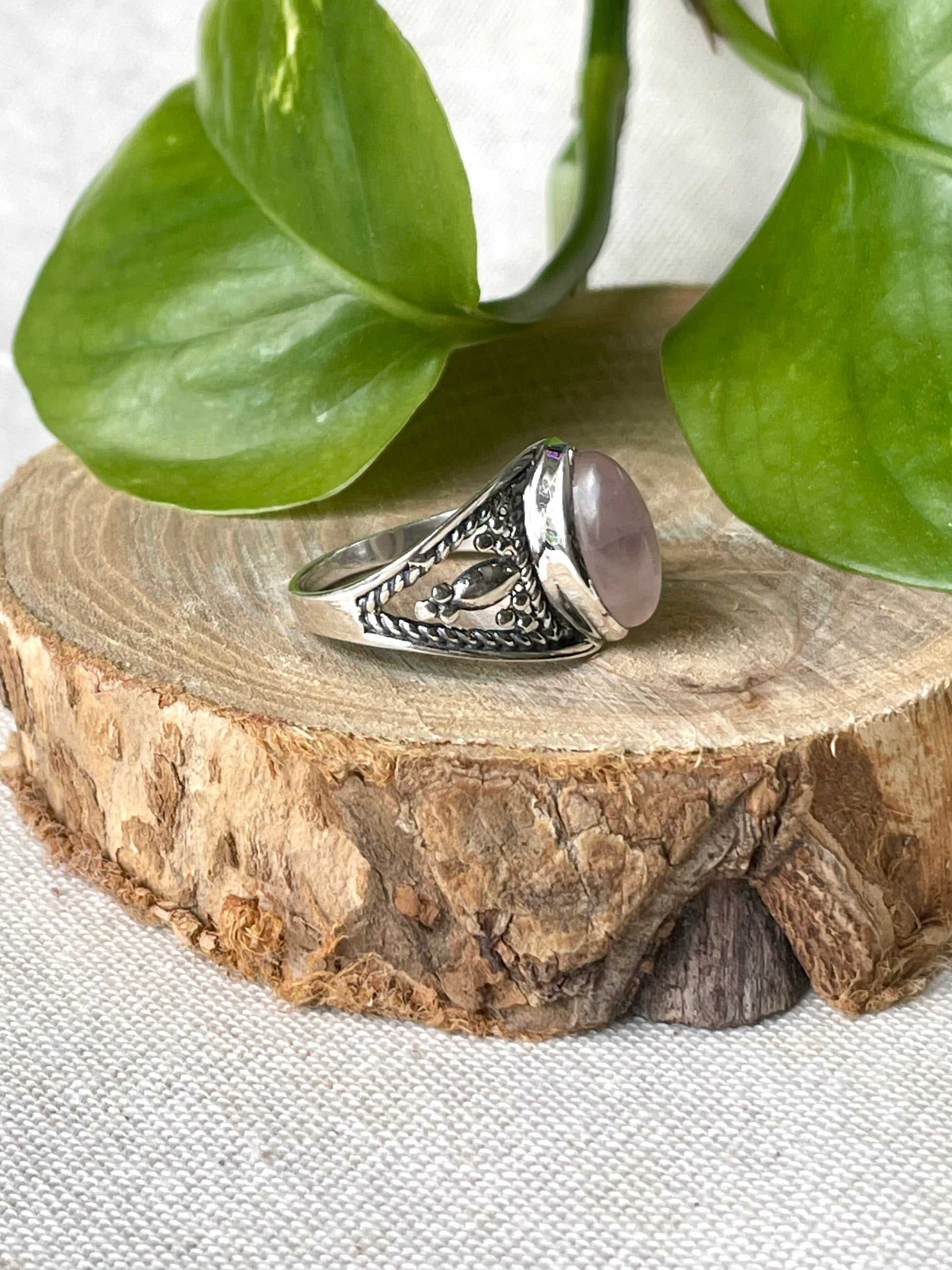 Bague Quartz rose en Argent 925 arrière