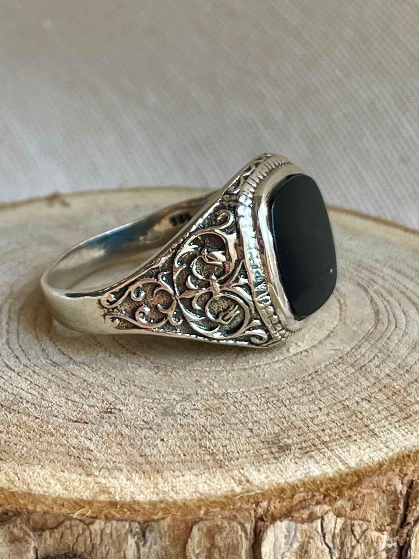 bague homme en argent et pierre naturelle d'Onyx