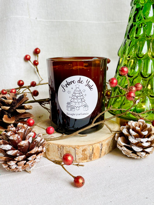 Bougie artisanale Arbre de Yule pour rituel de solstice d'hiver