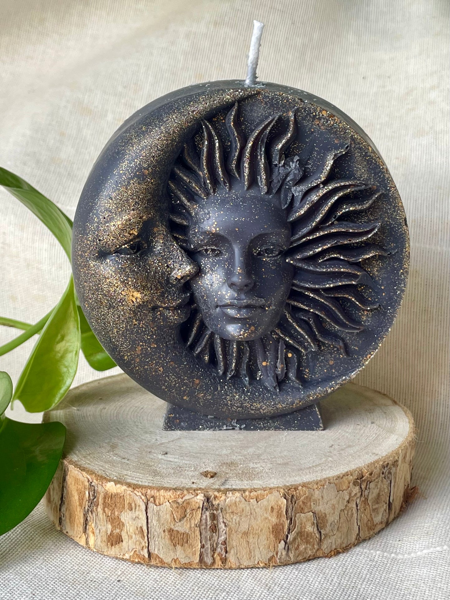 Bougie pilier cire paraffine Soleil Lune - vue principale décoration artisanale