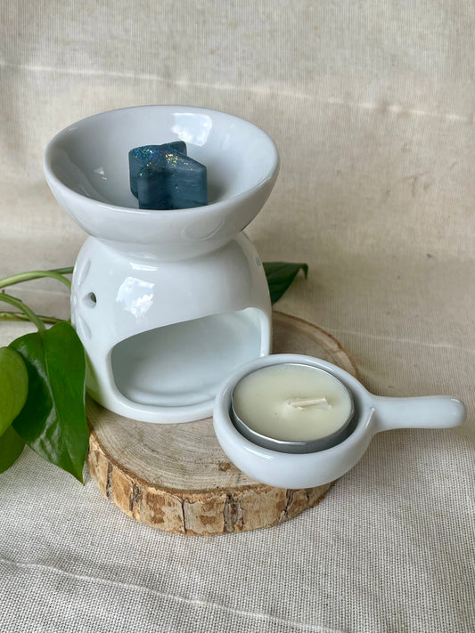 Brûleur à fondants blanc élégant en céramique - vue de face