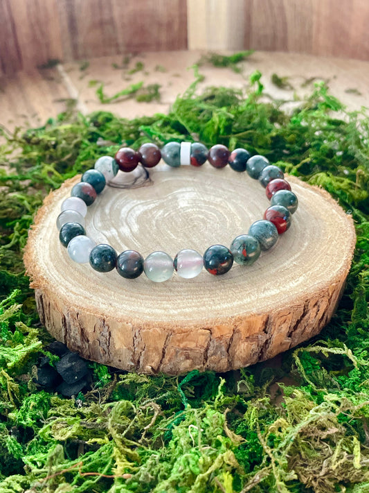 Bracelet Jaspe Héliotrope / Jaspe Sanguin 8mm