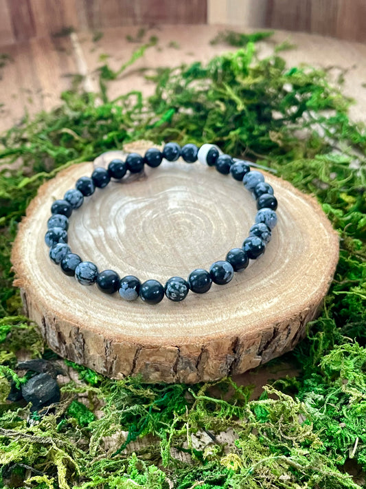Bracelet Obsidienne flocon de neige 6mm