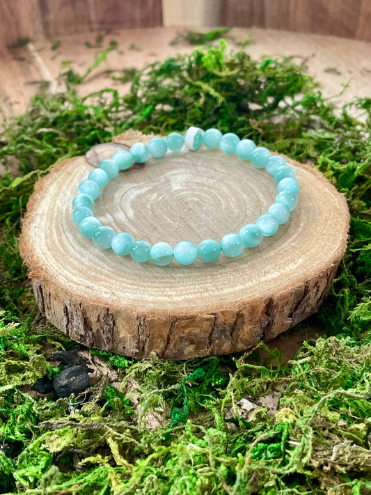 Bracelet Pierre de lune verte / Garniérite 6mm
