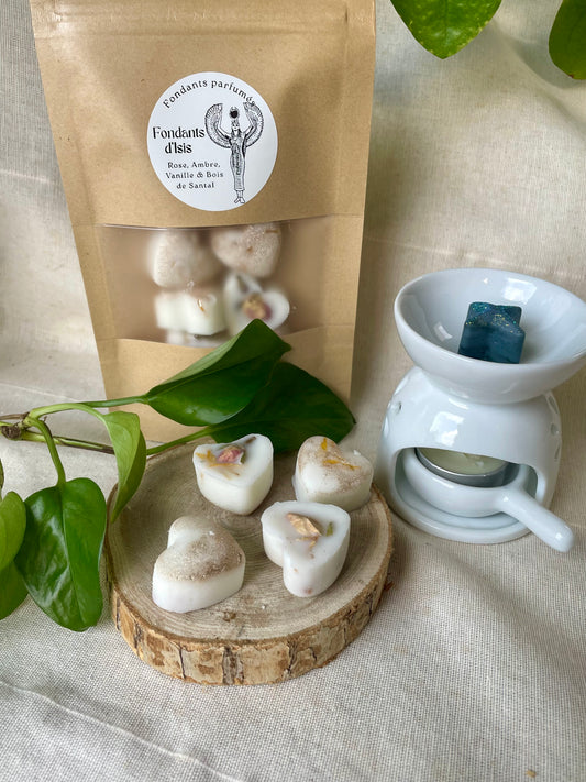 Fondants parfumés artisanaux d'Isis - Parquet de 6 fondants rose ambre vanille bois de santal
