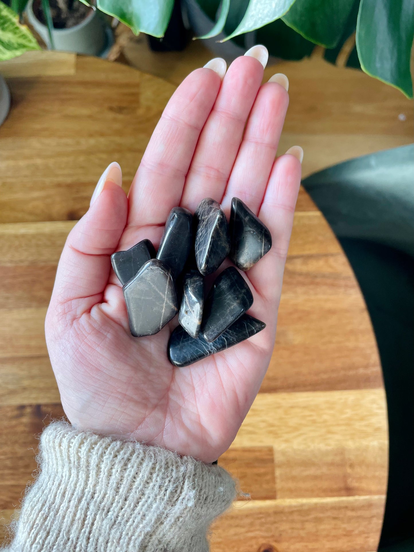 Extra Dark Black Moonstone Tumbled Stone