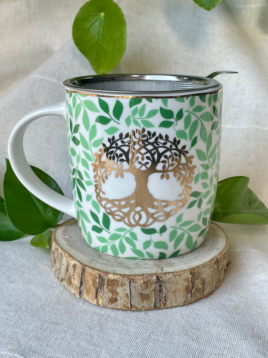 Mug avec infuseur Arbre de Vie 350ml - vue principale avec motifs spirituels