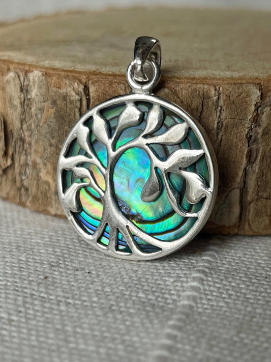 Pendentif arbre de vie avec abalone en fond en argent 925