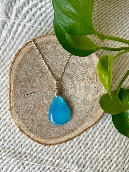 Pendentif Calcédoine Bleue pierre naturelle argent 925 Le Jardin Astral
