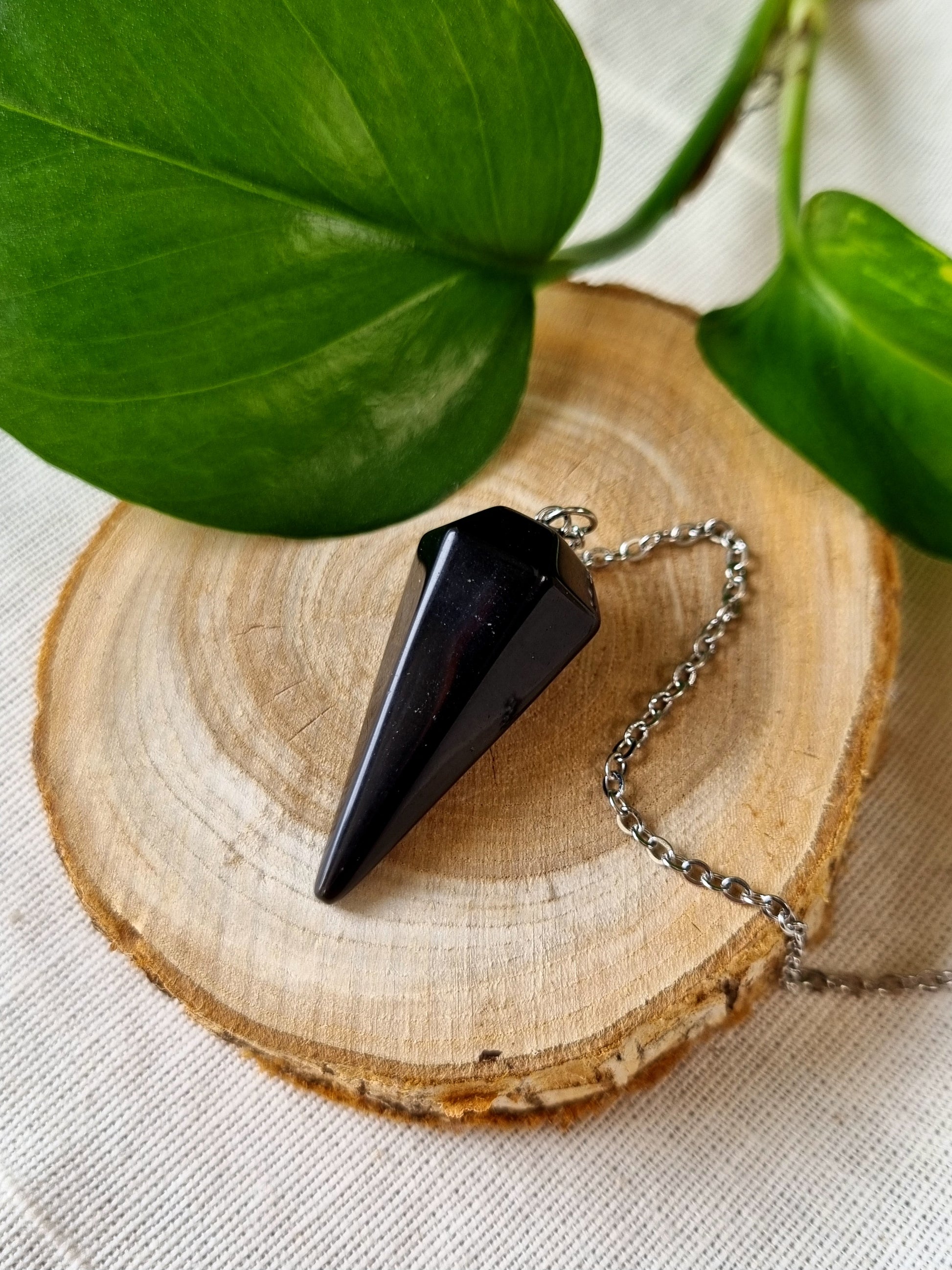Pendule cône facetté obsidienne noire