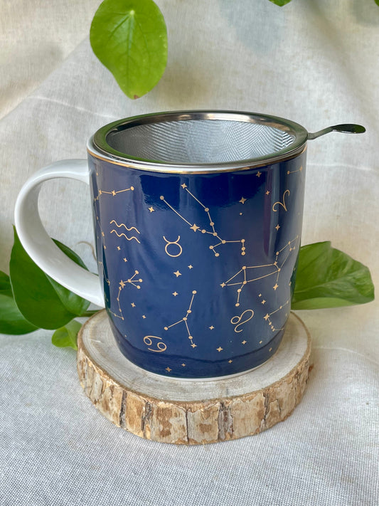 Tasse avec infuseur signes astrologiques bleu nuit - vue principale