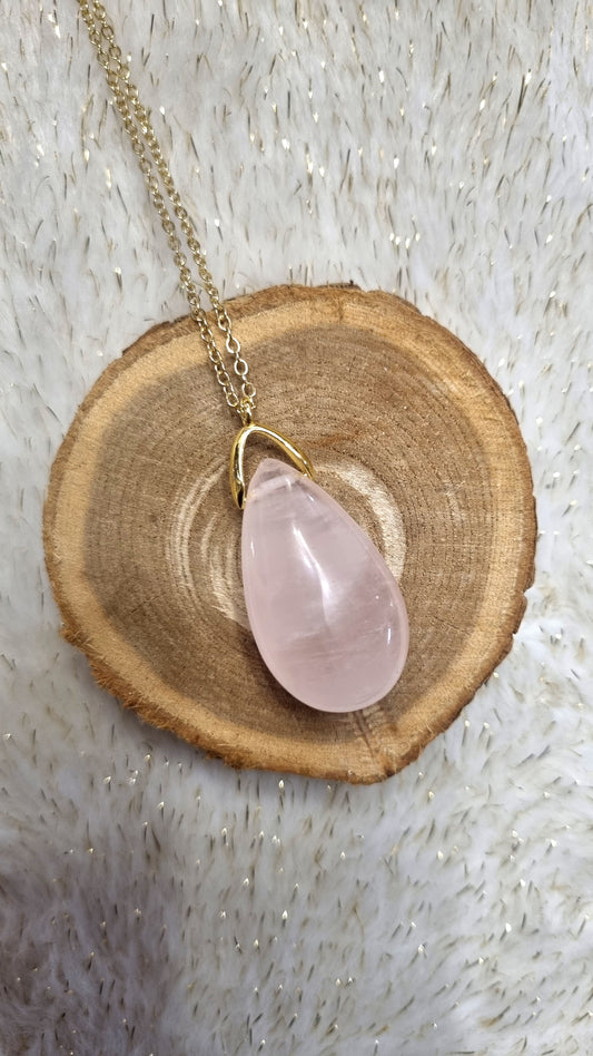 Sautoir avec goutte en Quartz Rose A