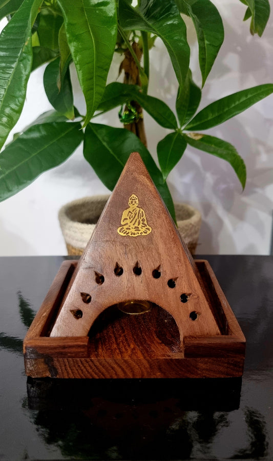 Porte-encens pyramide en bois